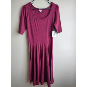 New LulaRoe Dress Women M Maroon Red Nicole Sheath Midi Short Sleeve Casual